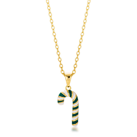 Gold-Plated Enamel Candy Cane Necklace