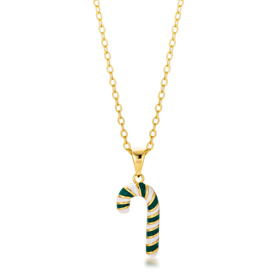 Gold-Plated Enamel Candy Cane Necklace