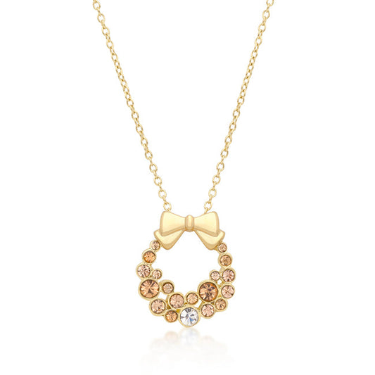 Champagne Crystal Holiday Wreath Pendant