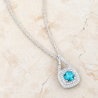 Christal Aqua Cubic Zirconia Rhodium Necklace