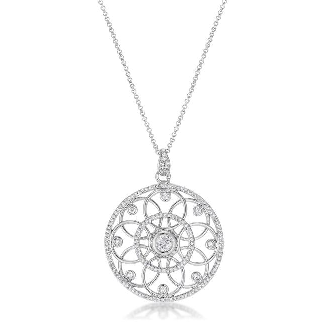 1.4 Ct Rhodium Interlocking Circles Pendant Necklace