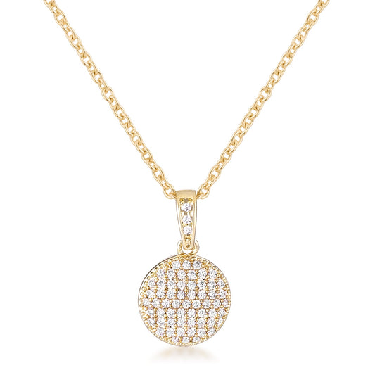 Gold Plated CZ Disk Pendant Necklace