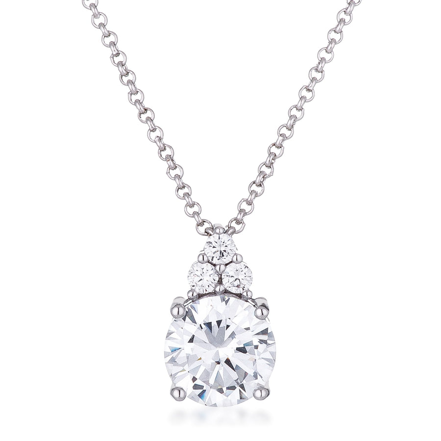 Simple Rhodium Plated 9mm Clear Crystal Pendant