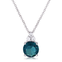 Rhodium Plated 9mm Blue Green Crystal Pendant