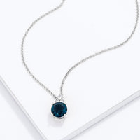 Rhodium Plated 9mm Blue Green Crystal Pendant