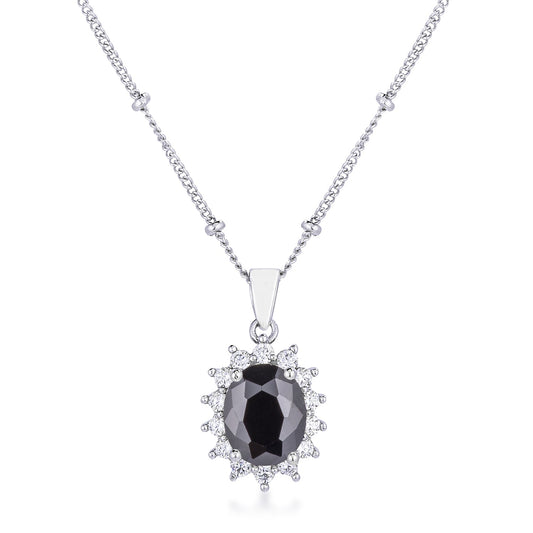 Petite Royal Oval Pendant in Black with Rhodium Plating