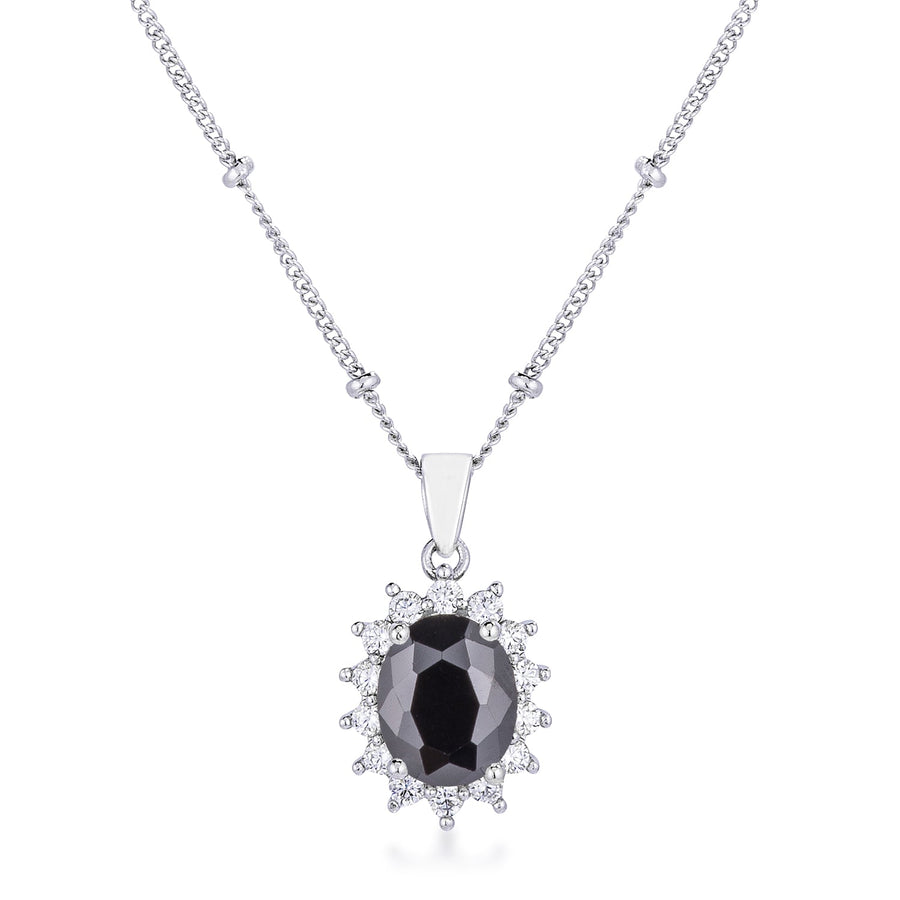 Rhodium Plated Black Petite Oval Pendant
