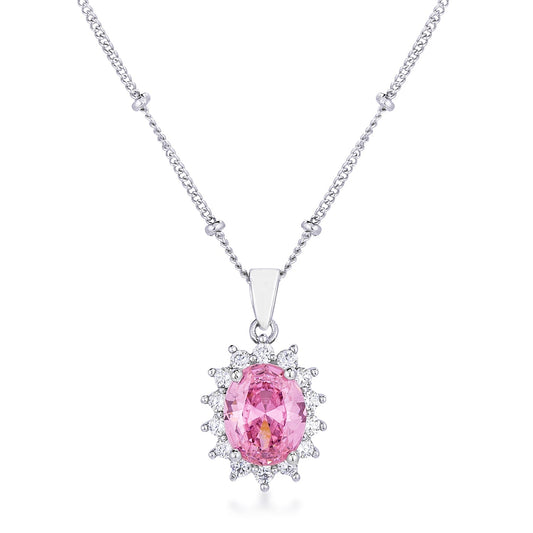 Rhodium-Plated Pink Petite Royal Oval Pendant