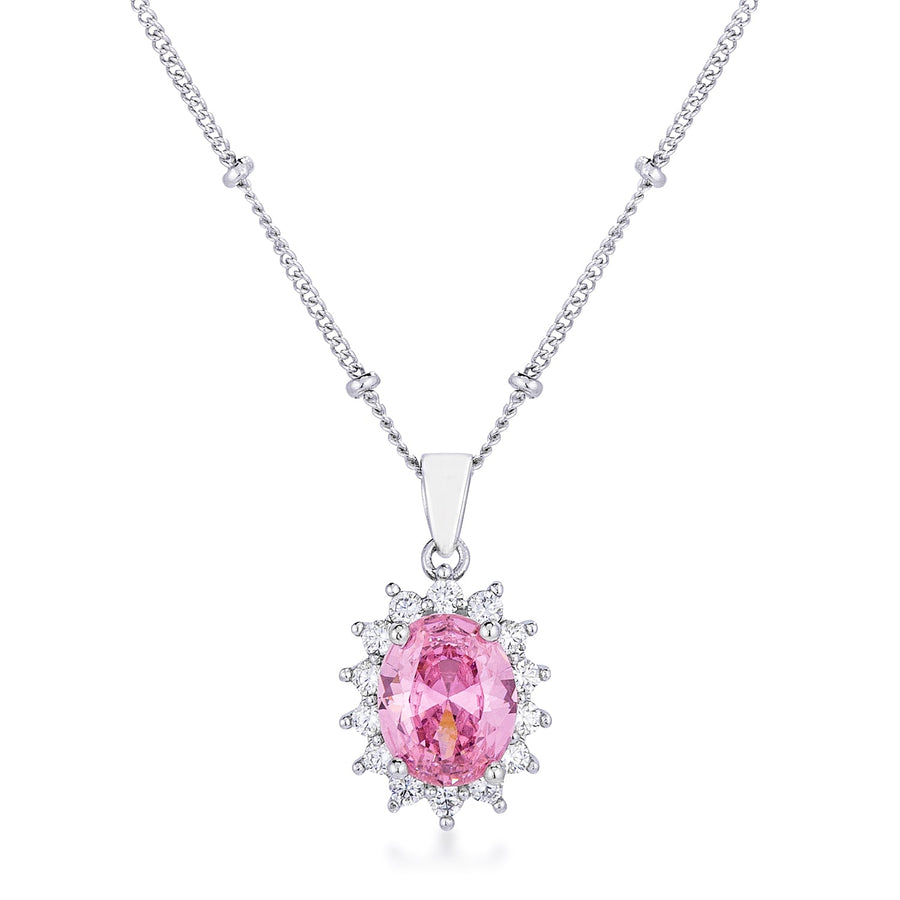 Rhodium-Plated Pink Petite Royal Oval Pendant