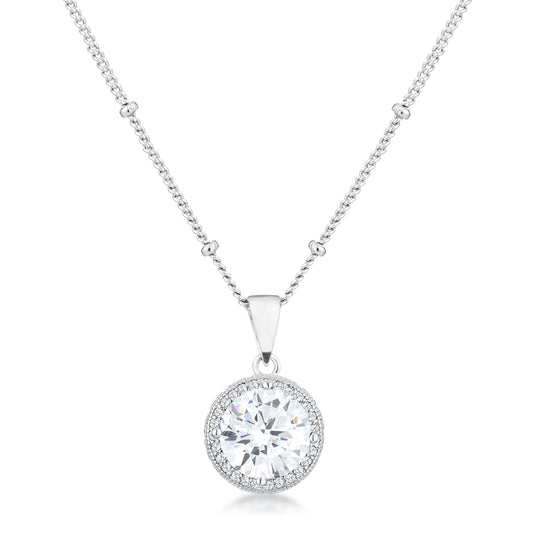 Rhodium Clear CZ Round Halo Pendant