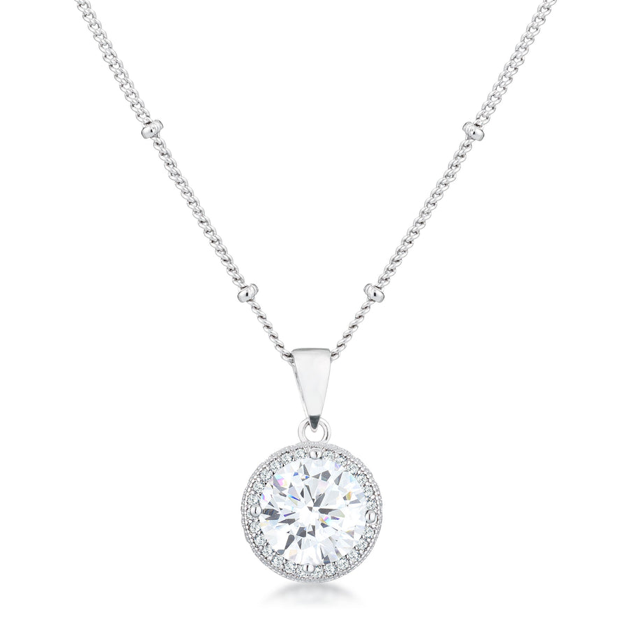 Rhodium Clear Crystal Round Halo Pendant
