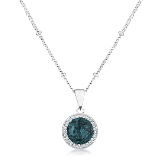 Blue-Green CZ Round Halo Pendant