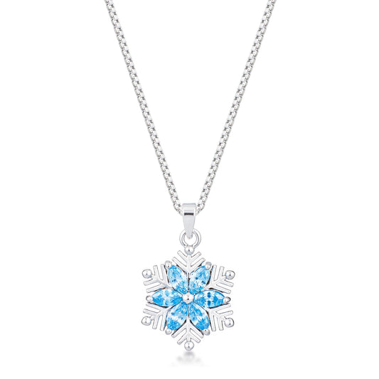 Rhodium Marquise Aqua Blue Snowflake Pendant