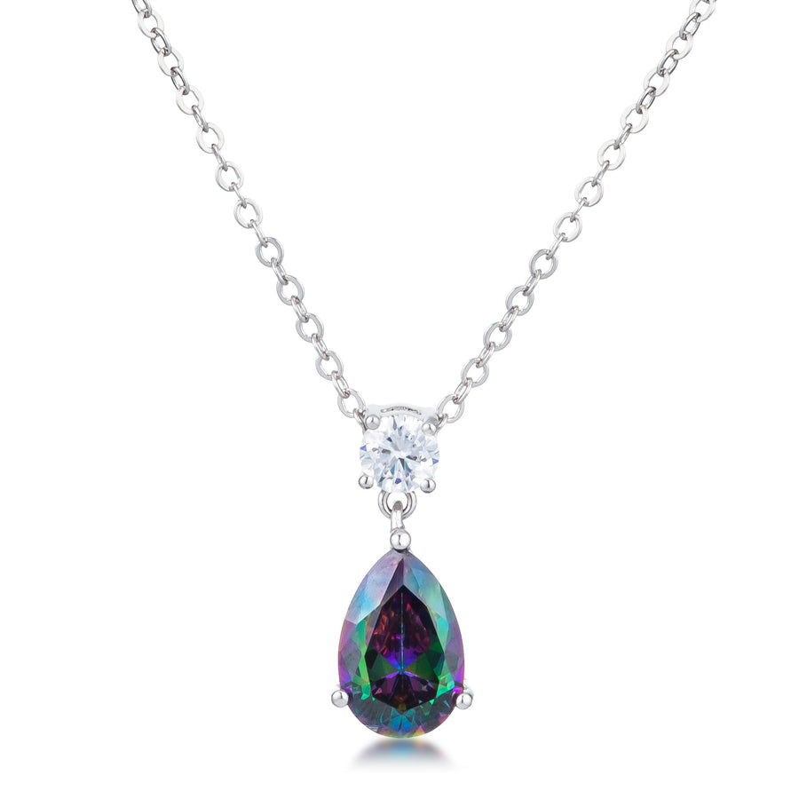 Rhodium Mystic Iridescent Teardrop Pendant