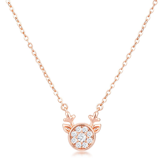 Reversible Rose Gold Reindeer Pendant with Sapphire Blue CZ