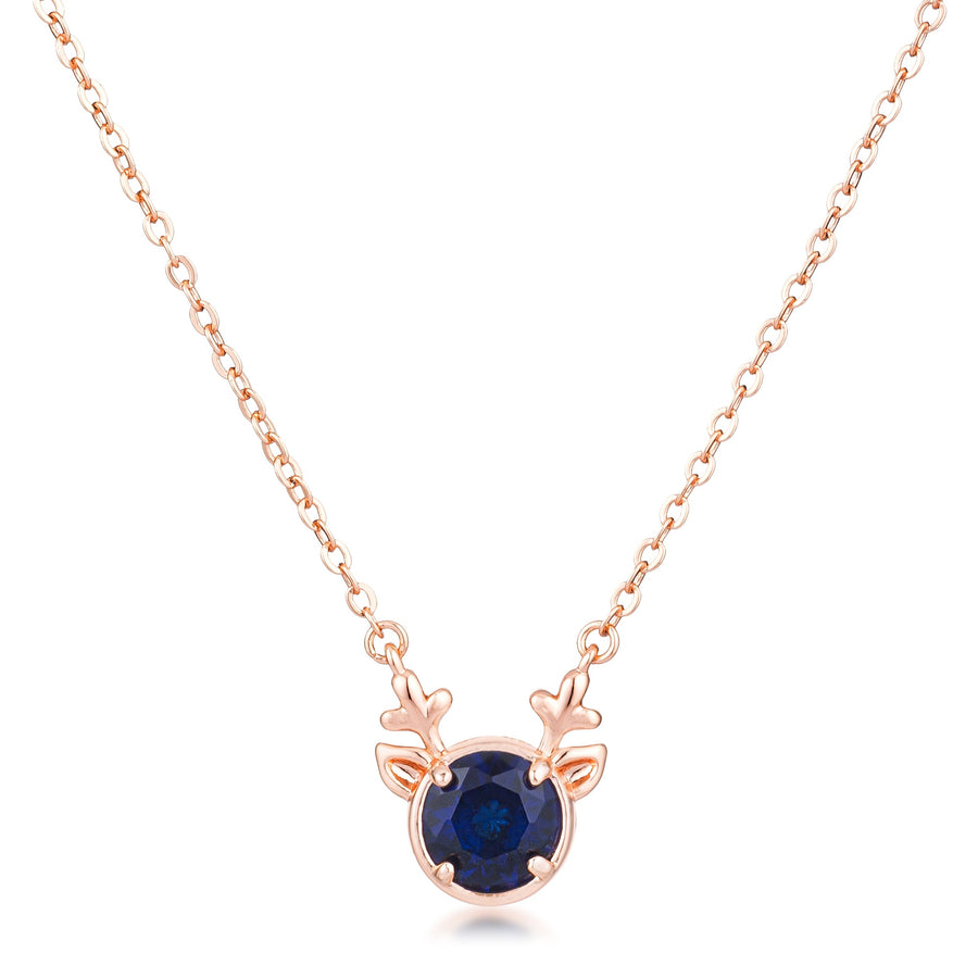 Reversible Rose Gold Reindeer Pendant with Sapphire Blue Crystal