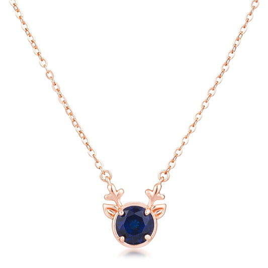 Reversible Rose Goldtone Reindeer Pendant with Sapphire Blue CZ