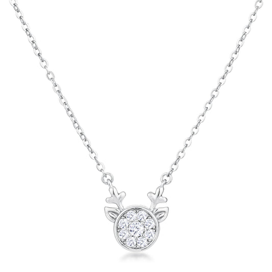 Rhodium Reversible Champagne CZ Reindeer Pendant