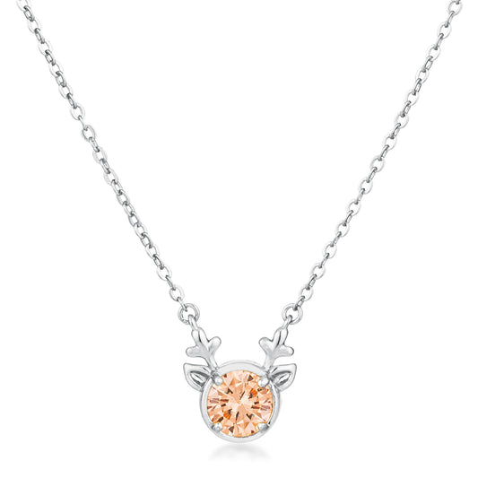 Rhodium Reversible Champagne and Peach CZ Reindeer Pendant
