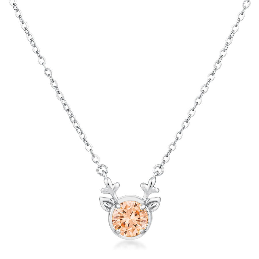 Rhodium Reversible Champagne Crystal Reindeer Pendant