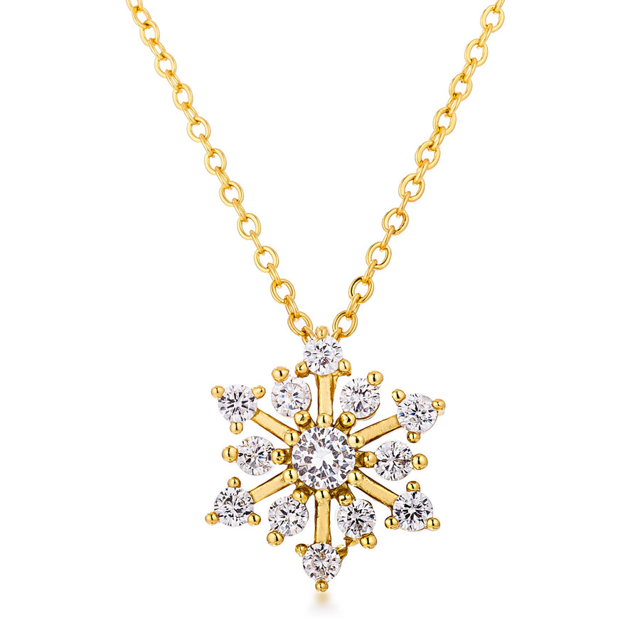 Contemporary Goldtone Crystal Snowflake Necklace