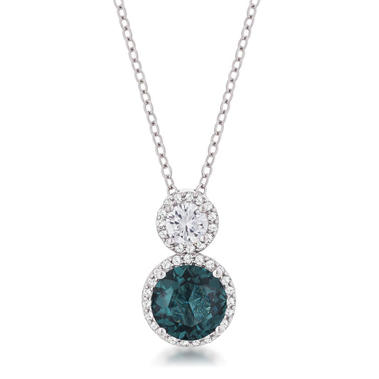Rhodium Plated Blue-Green Snowman CZ Pendant