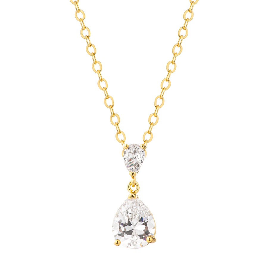 Double Pear Cubic Zirconia Drop Necklace, 18K Gold Plated