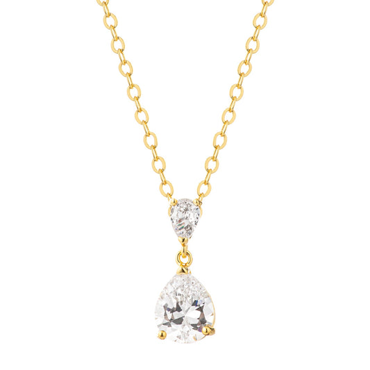 Double Pear CZ Drop Pendant Necklace