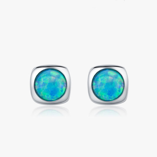 Opal Square Stud Earrings in Sterling Silver