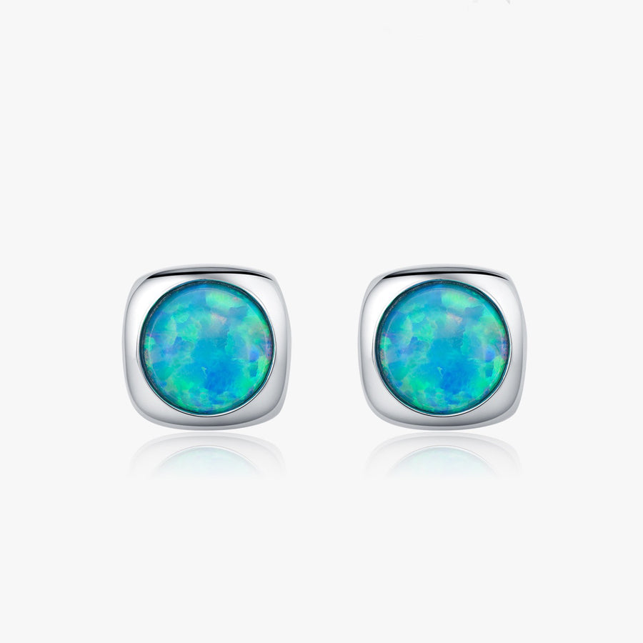 Opal Square Stud Earrings in Sterling Silver
