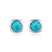 Opal Square Stud Earrings in Sterling Silver