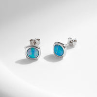 Opal Square Stud Earrings in Sterling Silver
