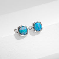 Opal Square Stud Earrings in Sterling Silver
