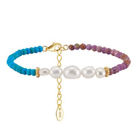 Sterling Silver Natural Pearl and Turquoise Bracelet