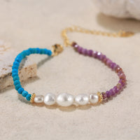 Sterling Silver Natural Pearl and Turquoise Bracelet