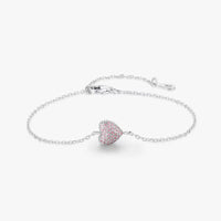 Sterling Silver Heart-Shaped Cubic Zirconia Bracelet