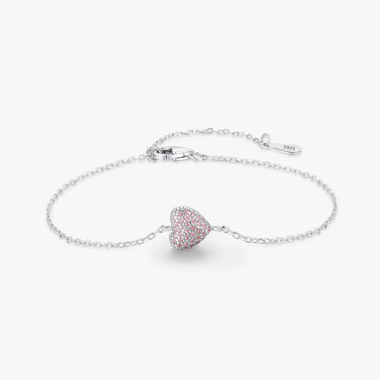 Sterling Silver Heart-Shaped Cubic Zirconia Bracelet