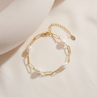 Sterling Silver Baroque Pearl Link Chain Bracelet