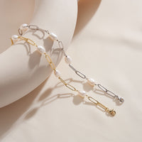 Sterling Silver Baroque Pearl Link Chain Bracelet