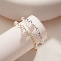 Sterling Silver Baroque Pearl Link Chain Bracelet
