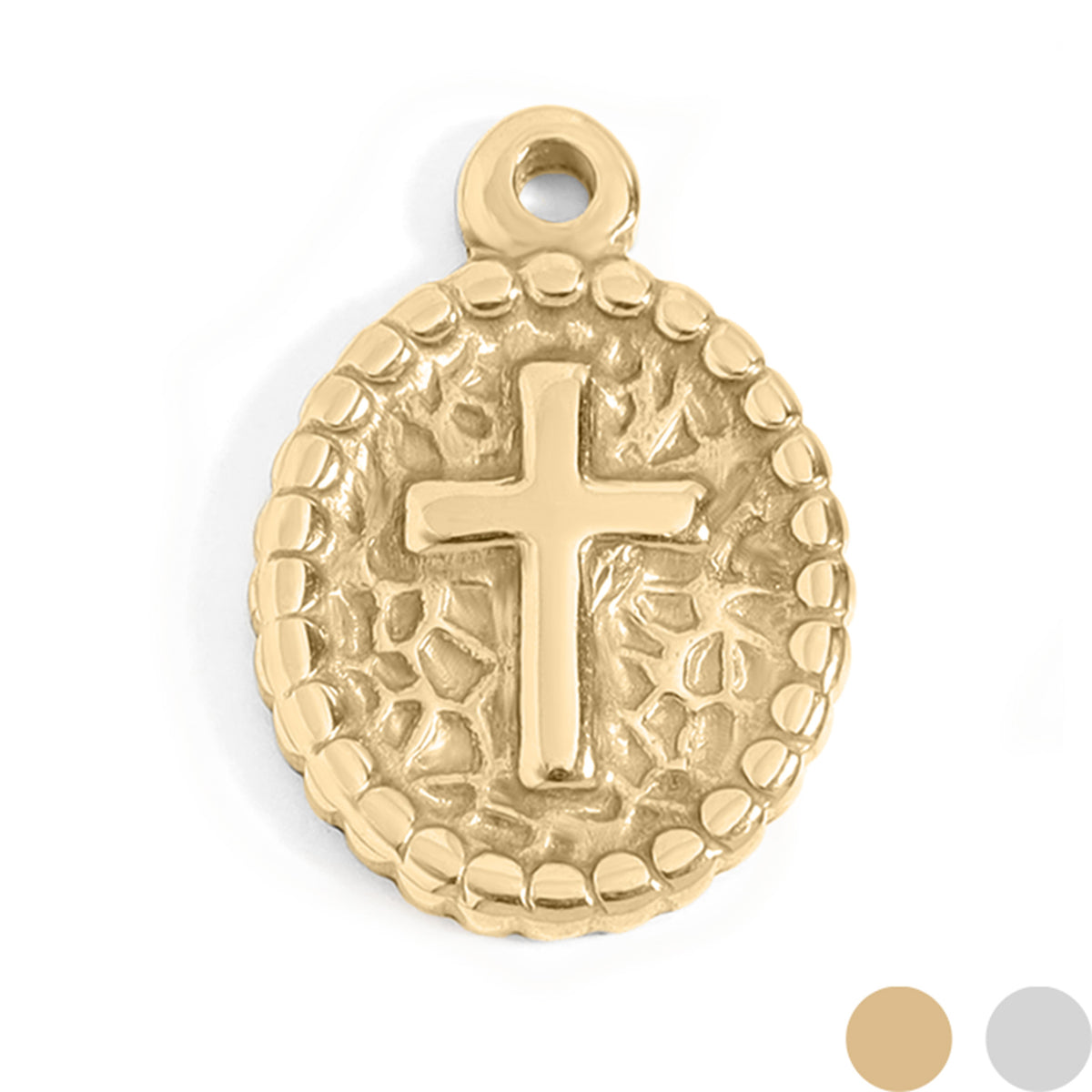 18K Gold PVD Textured Medallion Cross Charm