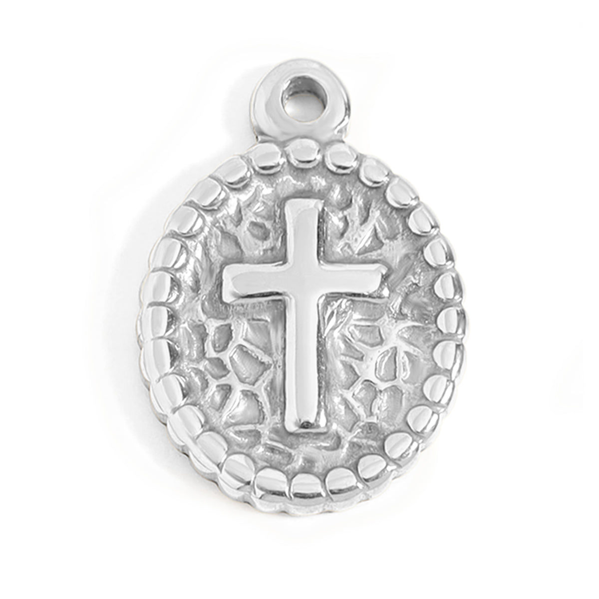 18K Gold PVD Textured Medallion Cross Charm