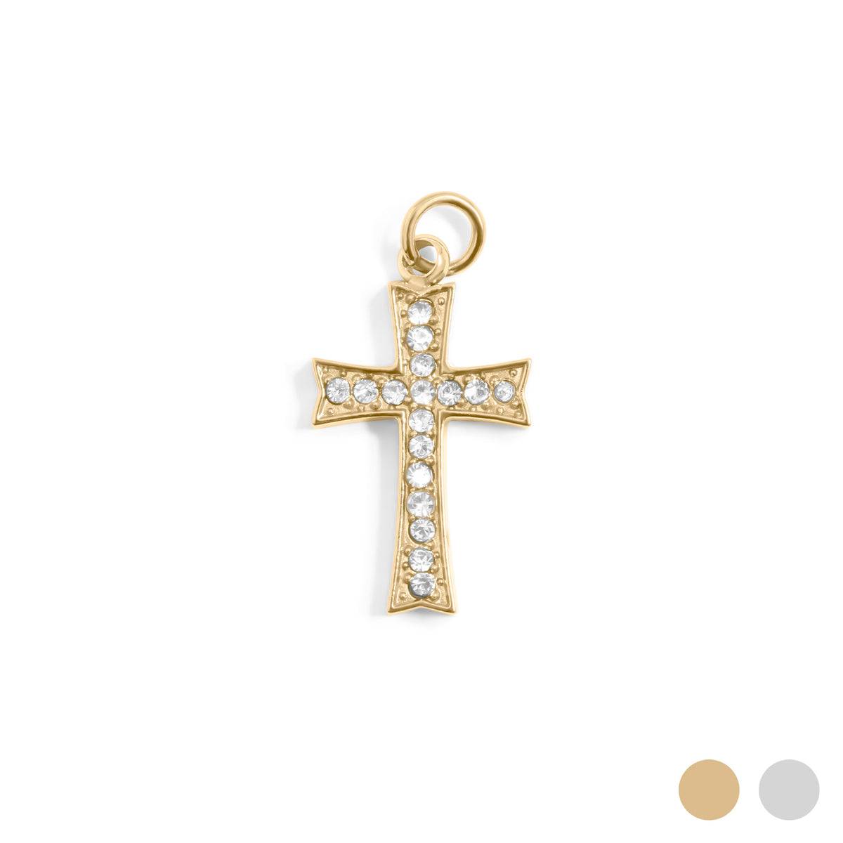 18K Gold PVD Stone Cross Charm