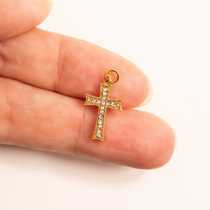 18K Gold PVD Stone Cross Charm