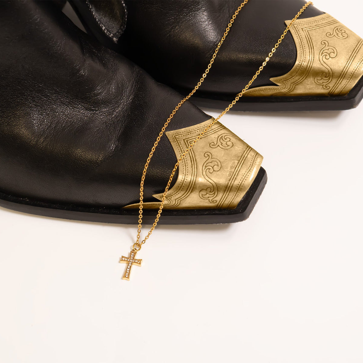 18K Gold PVD Stone Cross Charm