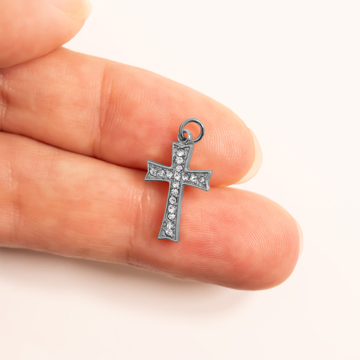 18K Gold PVD Stone Cross Charm