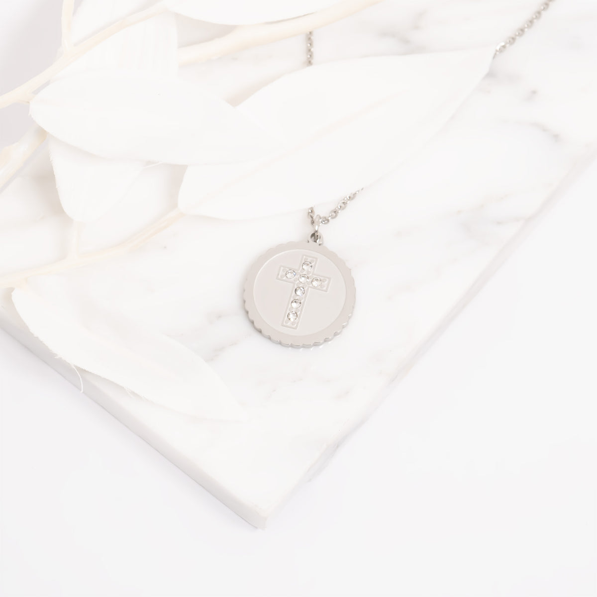 18K Gold PVD Stone Cross Circle Charm