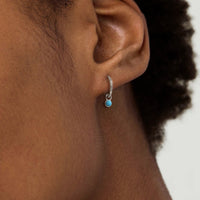 Gold Plated Sterling Silver Created Turquoise Hoop Earrings