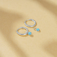 Gold Plated Sterling Silver Created Turquoise Hoop Earrings