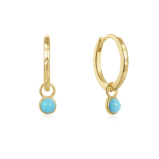 Gold Plated Sterling Silver Created Turquoise Hoop Earrings